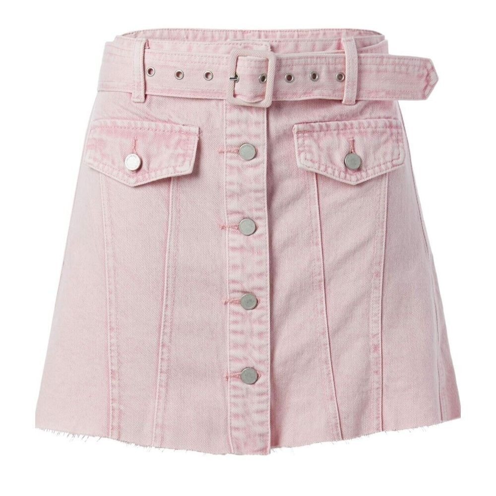 Blank‎ NYC Skirt Women's 27 Pink Whitewashed Denim Mini Belted Hemless